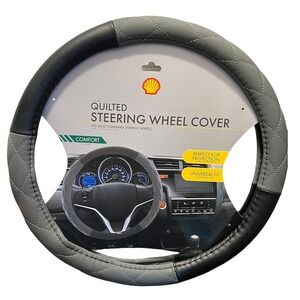 Shell Quilted Steering Wheel Cover Grey Black Universal Fit - NWOT